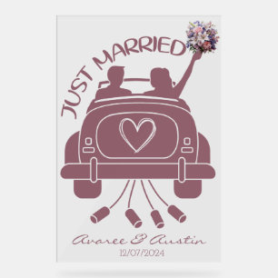 Just Married Bridal Bouquet Vintage Car Acrylic Sign