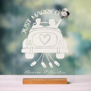 Just Married Bridal Bouquet Vintage Car Acrylic Sign