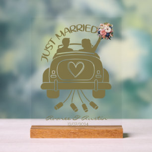 Just Married Bridal Bouquet Vintage Car Acrylic Sign