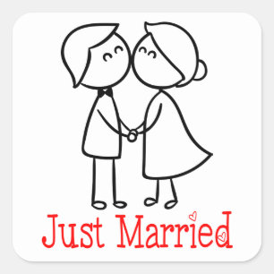 Just Married Bride And Groom Cartoon Wedding Square Sticker