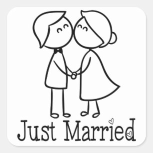 Just Married Bride And Groom Cartoon Wedding Square Sticker