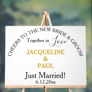 Just Married Bride and Groom Gold Colour Names Acrylic Sign
