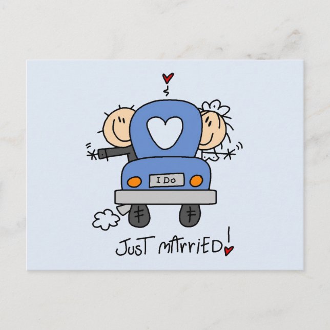 Just Married Bride and Groom T-shirts and Gifts Announcement Postcard (Front)