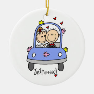 Just Married Bride and Groom T-shirts and Gifts Ceramic Tree Decoration
