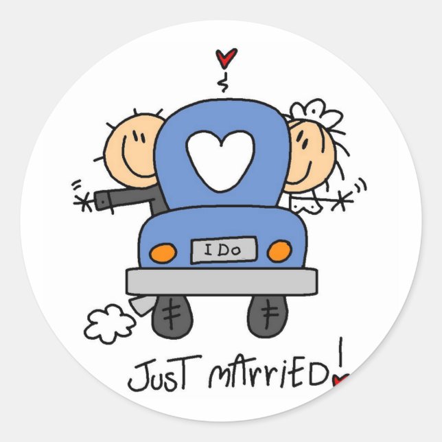 Just Married Bride and Groom T-shirts and Gifts Classic Round Sticker (Front)