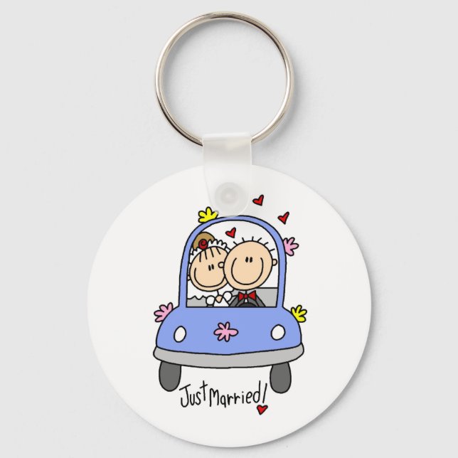 Just Married Bride and Groom T-shirts and Gifts Key Ring (Front)