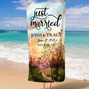 Just Married, Bride Gifts, Engagement Gifts Beach Towel
