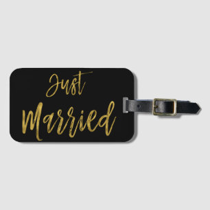 Just Married Bride Gold Foil Luggage Bag Tag