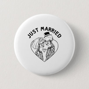 Just Married Bride Groom Skeleton Couple Halloween 6 Cm Round Badge