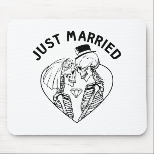 Just Married Bride Groom Skeleton Couple Halloween Mouse Mat