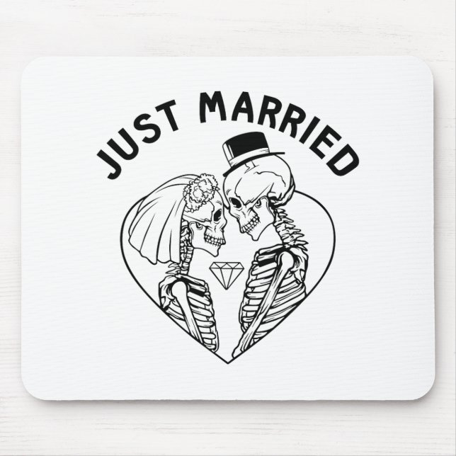 Just Married Bride Groom Skeleton Couple Halloween Mouse Mat (Front)