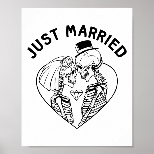Just Married Bride Groom Skeleton Couple Halloween Poster (Front)