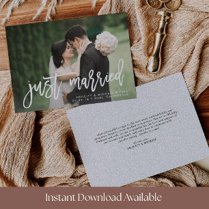 Just Married Brush Lettered Wedding Announcement