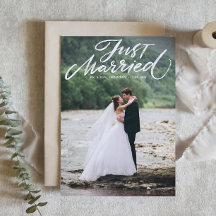 Just Married Brush Modern Calligraphy Wedding Announcement