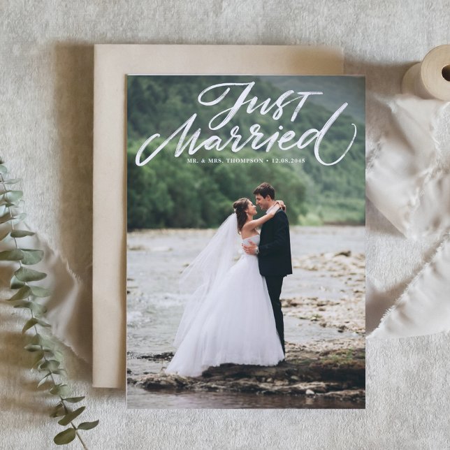 Just Married Brush Modern Calligraphy Wedding Announcement (Creator Uploaded)