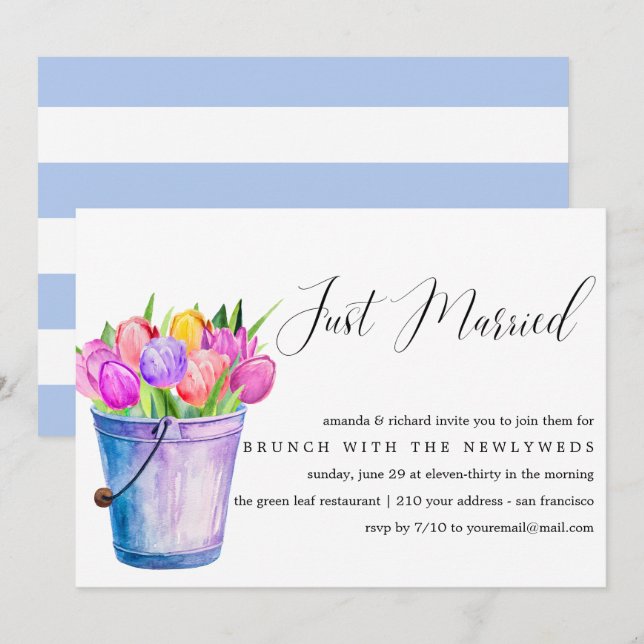 Just Married Bucket Flowers post wedding brunch Invitation (Front/Back)