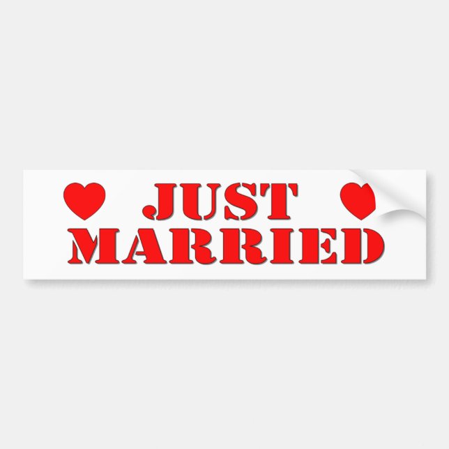 Just Married Bumper Sticker red hearts stencil (Front)