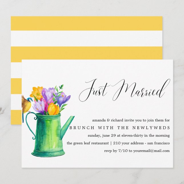 Just Married Bunch of Flowers post wedding brunch Invitation (Front/Back)