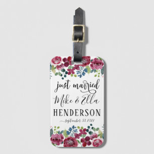 Just Married Burgundy Radiant Bloom Luggage Tag