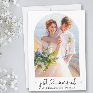 Just Married Calligraphy Heart Arch Wedding Announcement