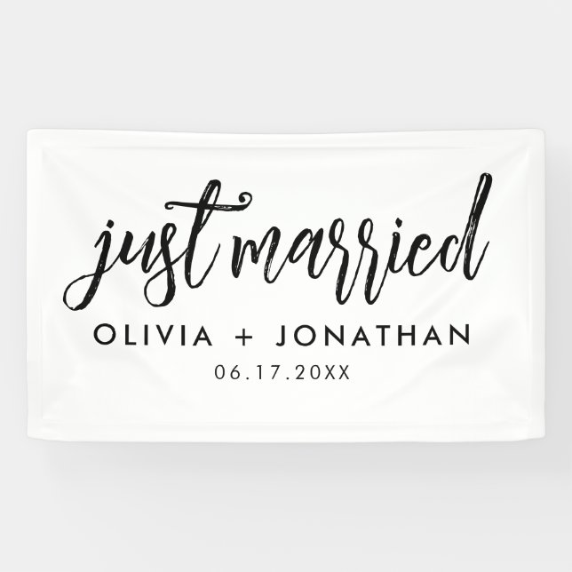 Just Married Calligraphy Script Wedding Banner (Horizontal)