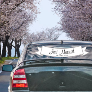 Just Married Car Banner for Wedding or Honeymoon Window Cling