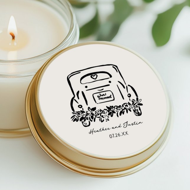Just Married Car Custom Wedding Favours Classic Round Sticker (Creator Uploaded)