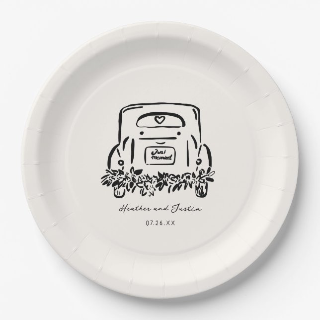 Just Married Car Custom Wedding Favours Paper Plate (Front)