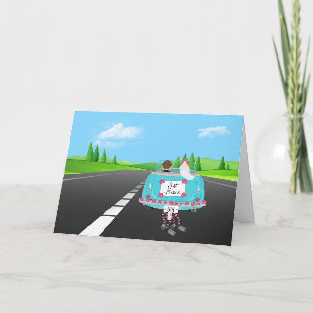 Just Married Car On Road Card (Front)