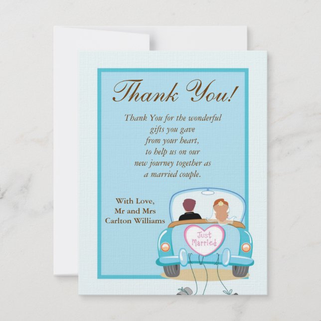 Just Married Car Wedding Flat Thank You Card (Front)