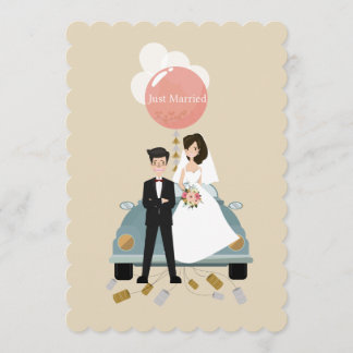 Just married car wedding invitation card.