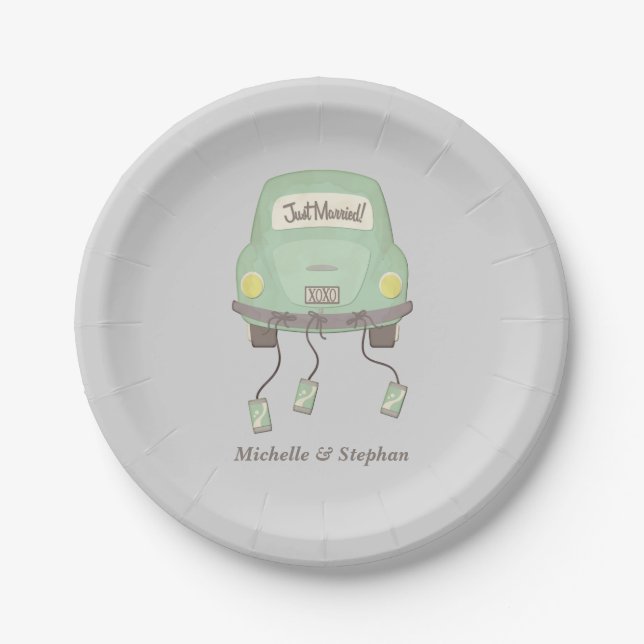 Just Married Car Wedding Paper Plate (Front)