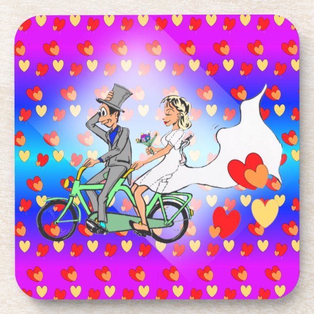 Just Married Cartoon Celebration Coasters (Front)