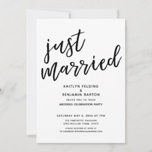 "Just Married" Casual, Modern Wedding Reception Invitation