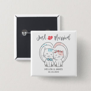 Just Married Cat Wedding 15 Cm Square Badge