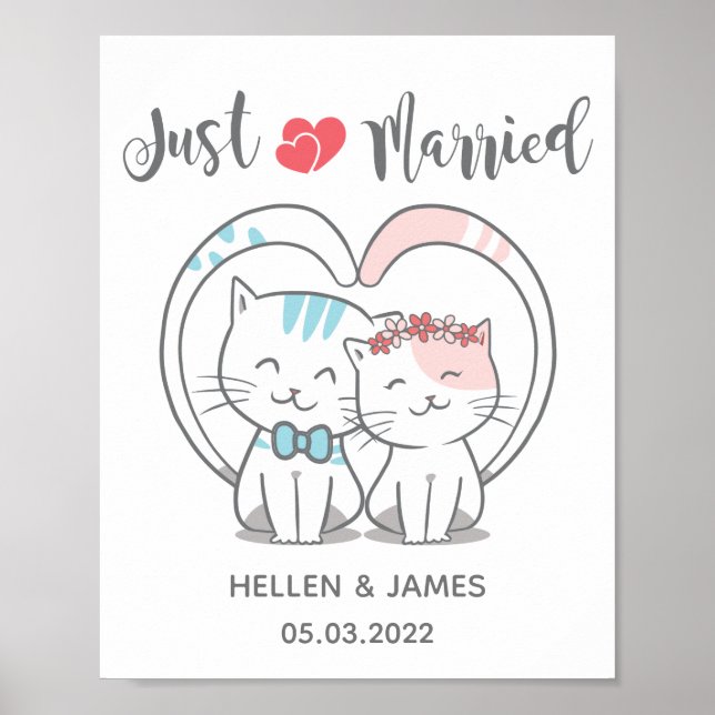 Just Married Cat Wedding  Poster (Front)