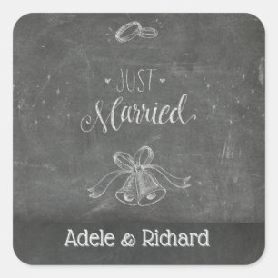 Just Married Chalkboard Wedding Personalised Square Sticker