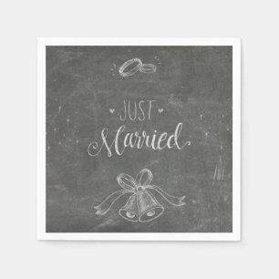 Just Married Chalkboard Weddings Rings and Bells Napkin