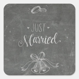Just Married Chalkboard Weddings Rings and Bells  Square Sticker