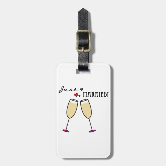 Just Married Champagne Toast Luggage Tag (Front Vertical)