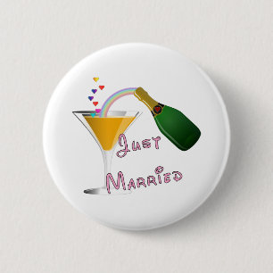 Just Married Champagne Wedding Toast 6 Cm Round Badge