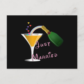 Just Married Champagne Wedding Toast Announcement Postcard