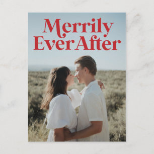 Just Married Christmas Holiday Red Modern  Postcard