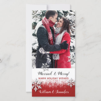 Just Married Christmas Photo Holiday Card