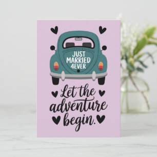 Just Married Classic Car Wedding  Holiday Card