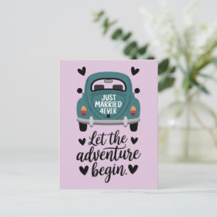 Just Married Classic Car Wedding Postcard