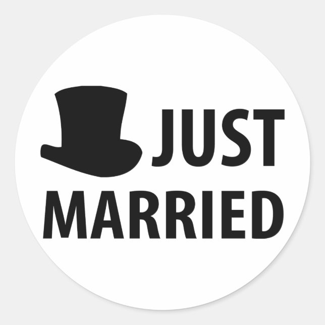 just married classic round sticker (Front)