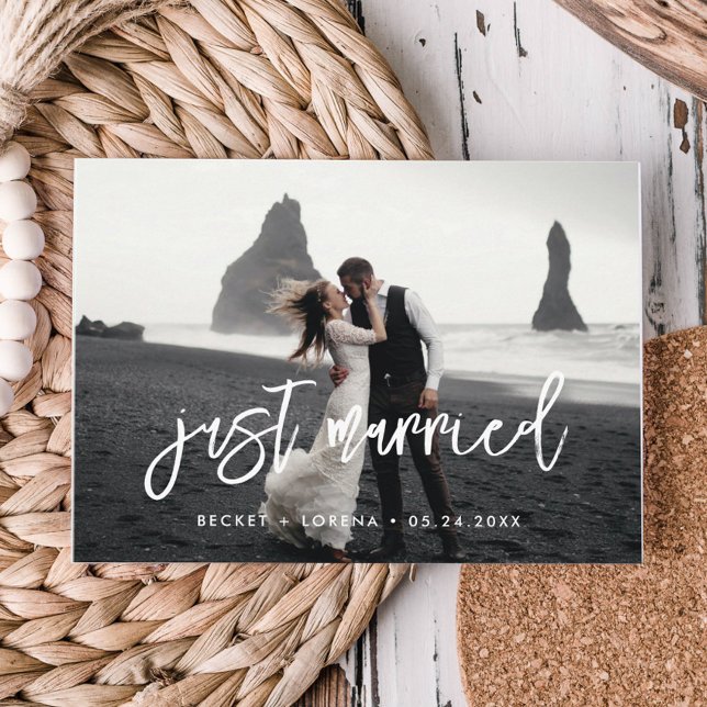 Just married Contemporary modern wedding photo Postcard (Creator Uploaded)