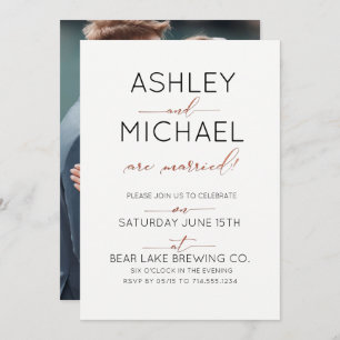 Just Married Copper Typography Wedding Party Invitation