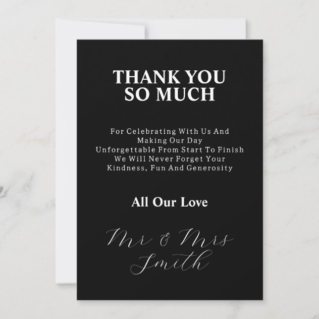 Just Married Couple Black And White Wedding Photo Thank You Card (Front)
